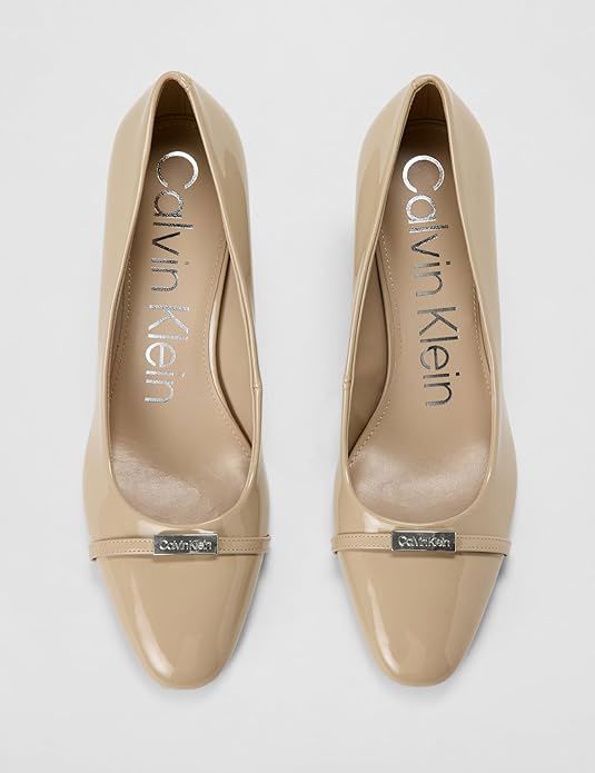 Beige Patent Block Heel Pumps | حذاء هيلز بيج لامع بكعب عريض_thumbnail_1