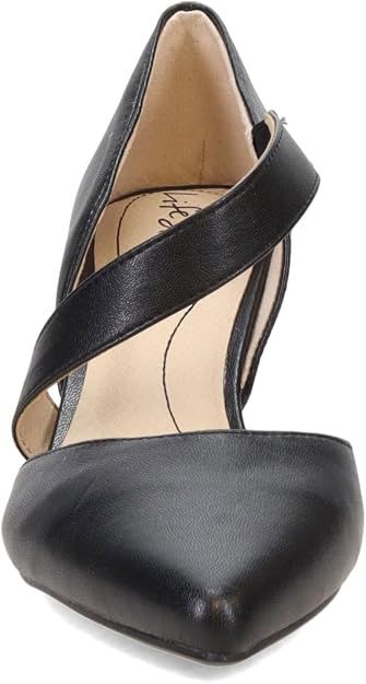 Black Leather Asymmetric Strap Heels | حذاء هيلز أسود جلد بسير متقاطع جانبي وكعب متوسط_thumbnail_2